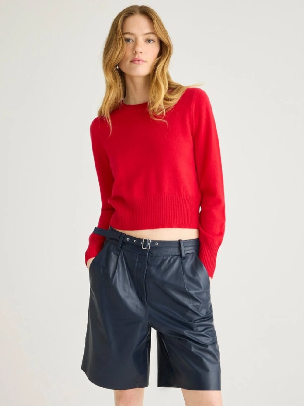 J. Crew Cashmere Shrunken Crewneck Sweater in Bright Red Size XS